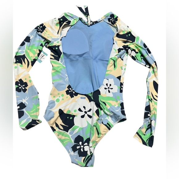 Roxy Long Sleeve Swimsuit one piece‎ blue floral lined size medium swimwear - Picture 3 of 12